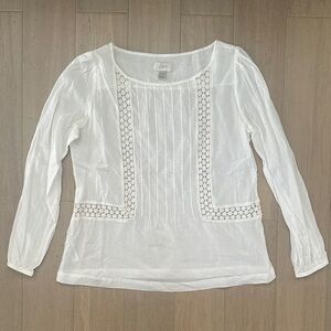 LOFT Ivory Lace Accent Blouse. Airy. Romantic. Sheer.